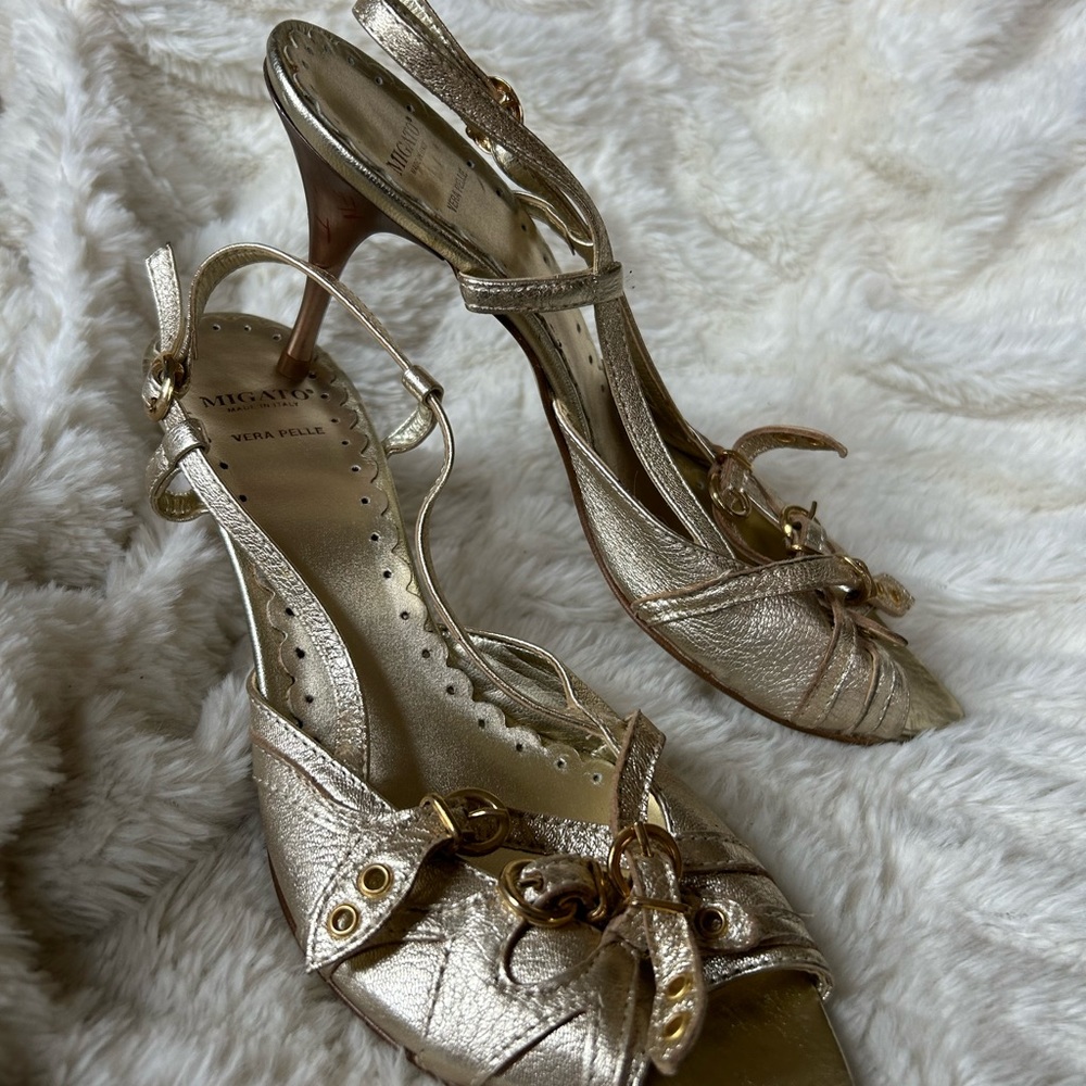 Migato Vera Pelle High Heel Sandals Italian Size 38 Gold & Sexy!